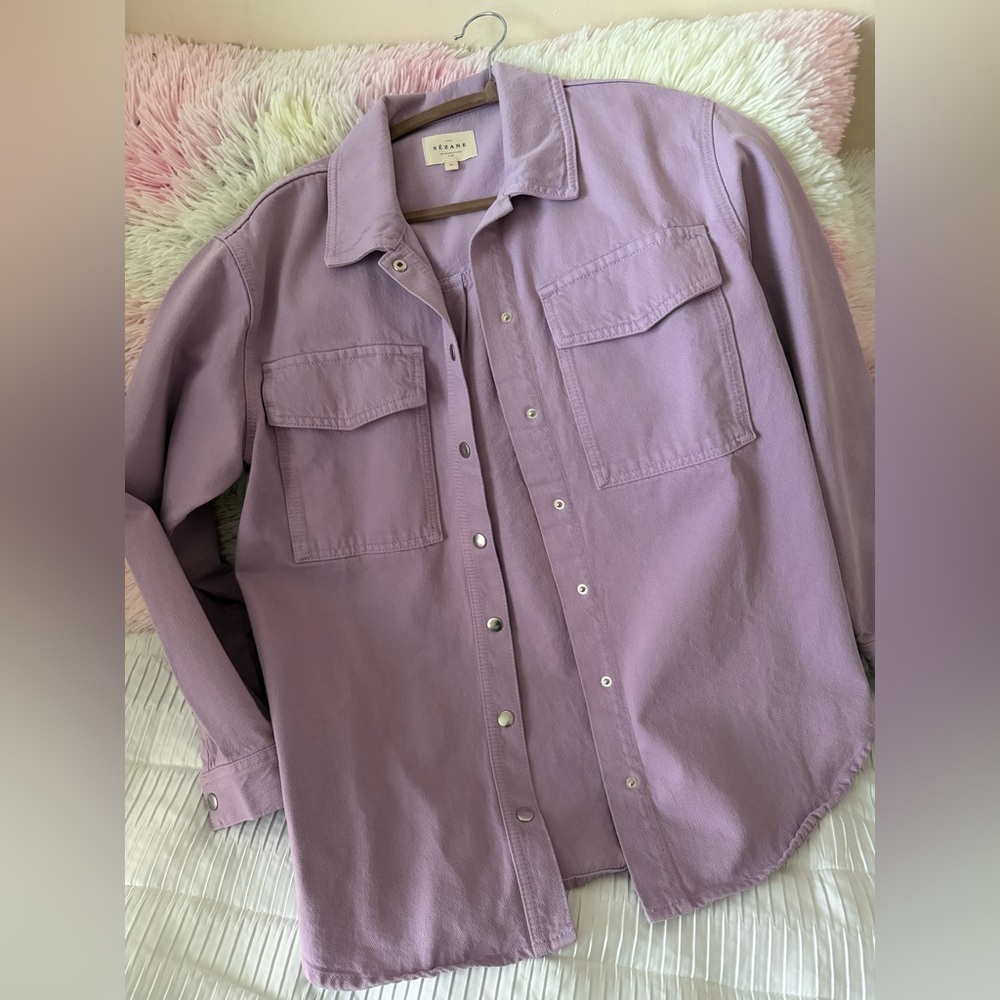 Sezane Lavender Button-Front Shirt Jacket